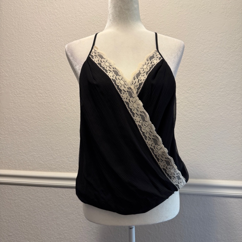 Amanda Uprichard Black Blouse with Cream Lace Size M